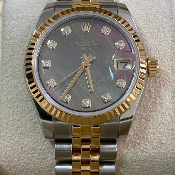 Rolex Yellow Gold Rolesor Datejust 31 - 2015 - Fluted Bezel - Black Mother of Pearl Diamond Dial - Jubilee Bracelet - 178273 *FULL SET* - Image 9