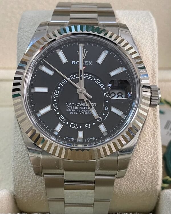 Rolex White Rolesor Sky-Dweller - 2021 - Black Index Dial - Oyster Bracelet - 326934 *FULL STICKERS* - Image 8