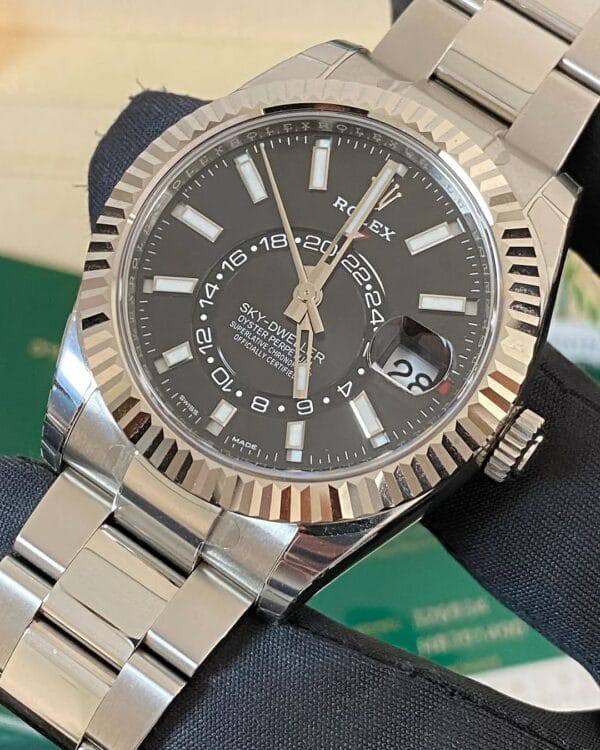 Rolex White Rolesor Sky-Dweller - 2021 - Black Index Dial - Oyster Bracelet - 326934 *FULL STICKERS* - Image 4