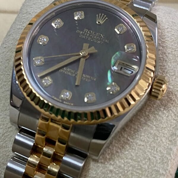 Rolex Yellow Gold Rolesor Datejust 31 - 2015 - Fluted Bezel - Black Mother of Pearl Diamond Dial - Jubilee Bracelet - 178273 *FULL SET* - Image 3