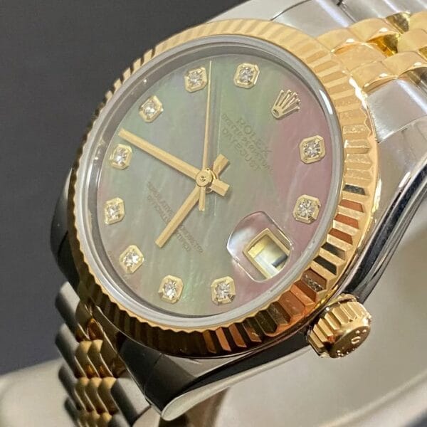 Rolex Yellow Gold Rolesor Datejust 31 - 2015 - Fluted Bezel - Black Mother of Pearl Diamond Dial - Jubilee Bracelet - 178273 *FULL SET* - Image 4