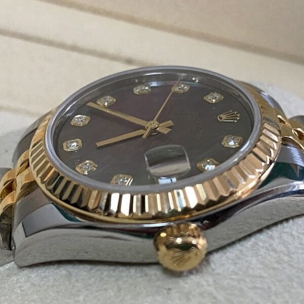 Rolex Yellow Gold Rolesor Datejust 31 - 2015 - Fluted Bezel - Black Mother of Pearl Diamond Dial - Jubilee Bracelet - 178273 *FULL SET* - Image 5