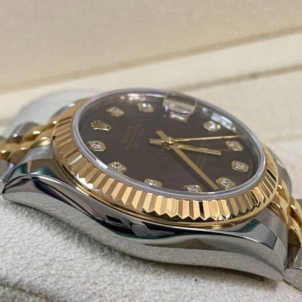 Rolex Yellow Gold Rolesor Datejust 31 - 2015 - Fluted Bezel - Black Mother of Pearl Diamond Dial - Jubilee Bracelet - 178273 *FULL SET* - Image 6