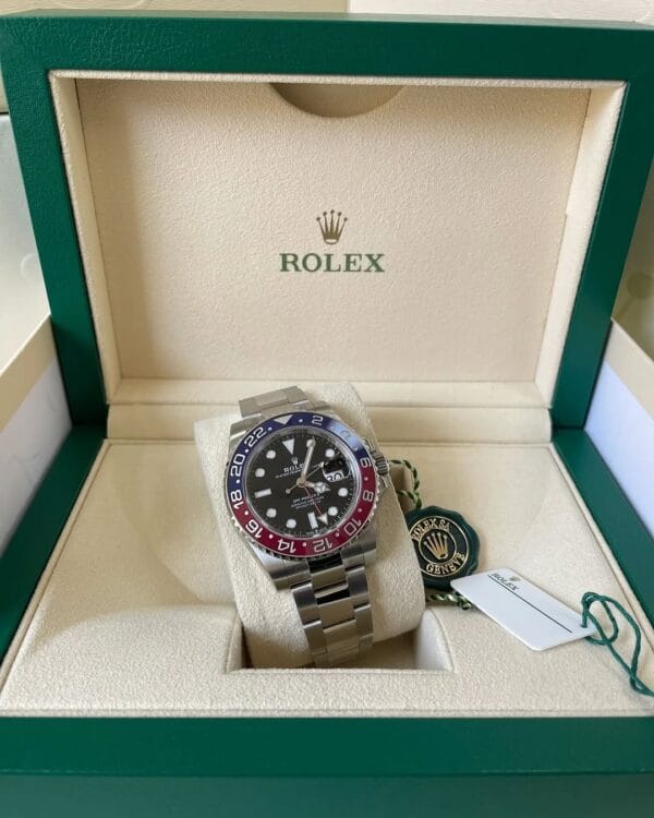 olex Steel GMT-Master II - 2024 - “Pepsi” Bezel - Black Dial - Oyster Bracelet - 126710BLRO