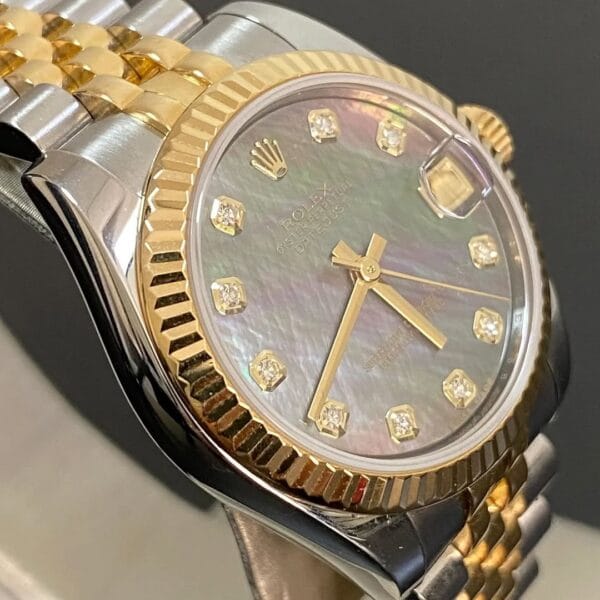 Rolex Yellow Gold Rolesor Datejust 31 - 2015 - Fluted Bezel - Black Mother of Pearl Diamond Dial - Jubilee Bracelet - 178273 *FULL SET* - Image 8