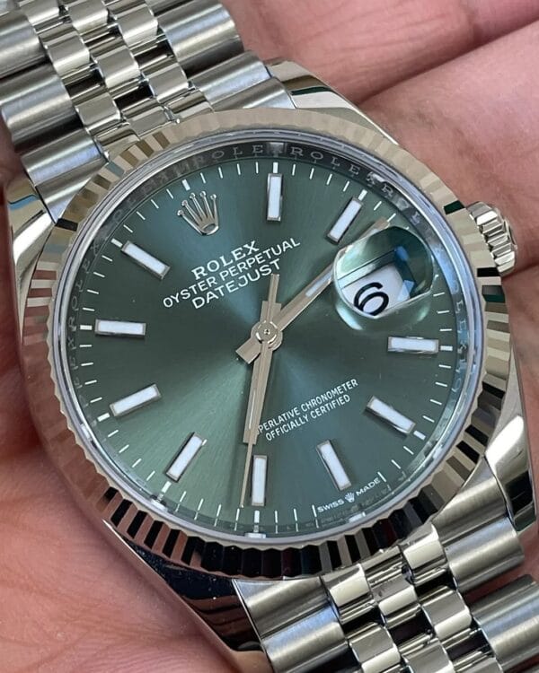 olex Steel Datejust 36 - 2023 - Fluted Bezel - Mint Green Dial - Jubilee Bracelet - 126234 - Image 6