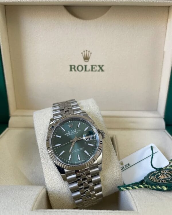 olex Steel Datejust 36 - 2023 - Fluted Bezel - Mint Green Dial - Jubilee Bracelet - 126234