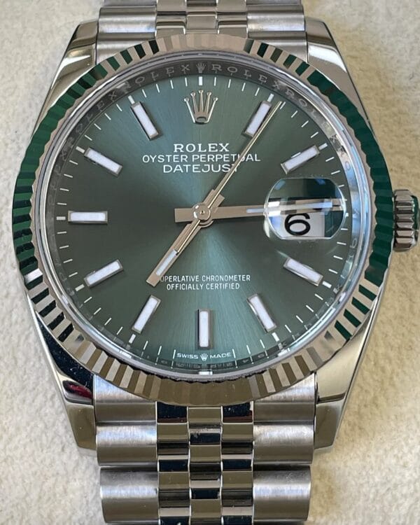 olex Steel Datejust 36 - 2023 - Fluted Bezel - Mint Green Dial - Jubilee Bracelet - 126234 - Image 7