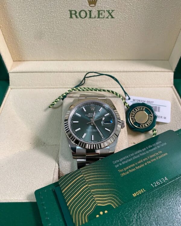 Rolex Steel Datejust 41 - 2024 - Fluted Bezel - Mint Green Dial - Oyster Bracelet - 126334 *FULL SET*