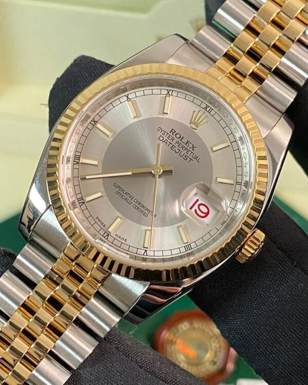 Rolex Steel and Yellow Gold Datejust 36 - 2009 - Fluted Bezel - Silver Roulette Dial & Date Wheel - Jubilee Bracelet - 116233 *FULL SET* - Image 7