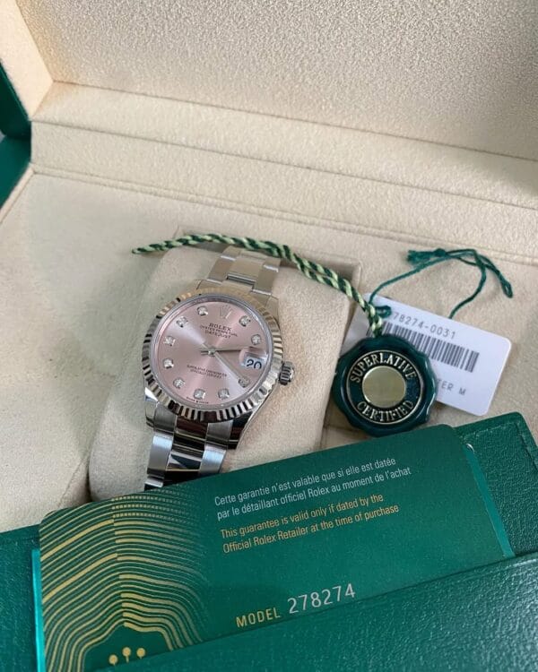 olex Steel Datejust 31 - 2024 - Fluted Bezel - Pink Diamond Dial - Oyster Bracelet - 278274 *FULL SET* - Image 10