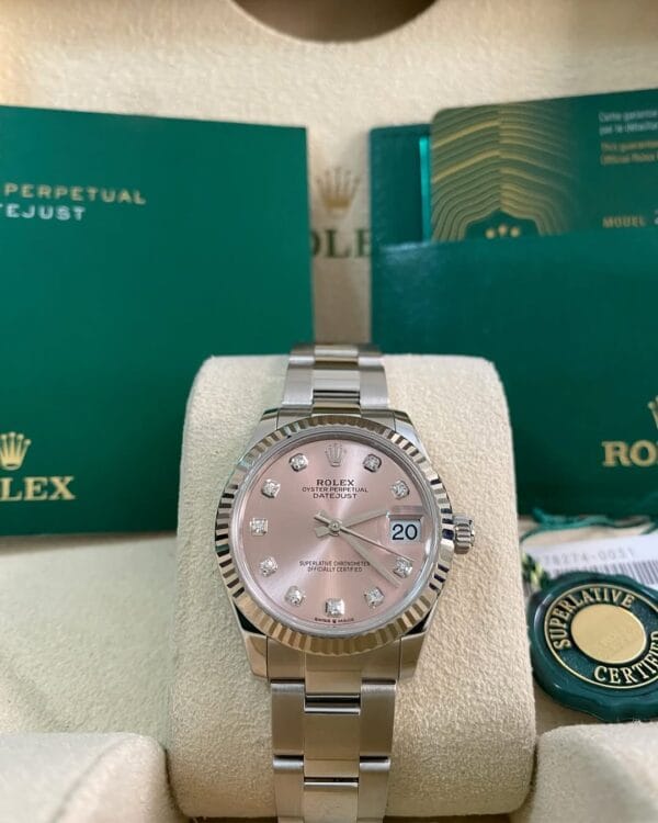 olex Steel Datejust 31 - 2024 - Fluted Bezel - Pink Diamond Dial - Oyster Bracelet - 278274 *FULL SET*