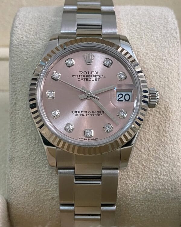 olex Steel Datejust 31 - 2024 - Fluted Bezel - Pink Diamond Dial - Oyster Bracelet - 278274 *FULL SET* - Image 4