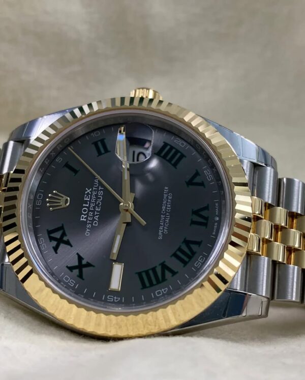 Rolex Steel & Yellow Gold Datejust 41 - 2024 - Fluted Bezel - “Wimbledon” Dial - Jubilee Bracelet - 126333 *FULL STICKERS* - Image 7