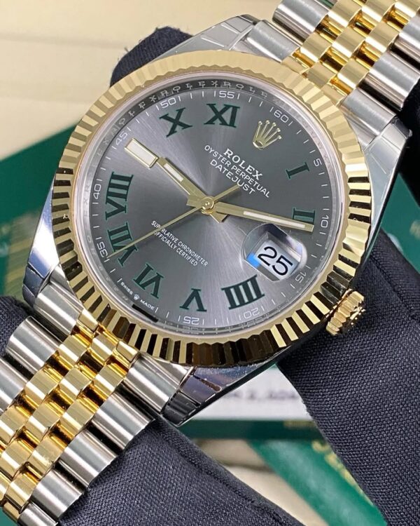 Rolex Steel & Yellow Gold Datejust 41 - 2024 - Fluted Bezel - “Wimbledon” Dial - Jubilee Bracelet - 126333 *FULL STICKERS* - Image 6