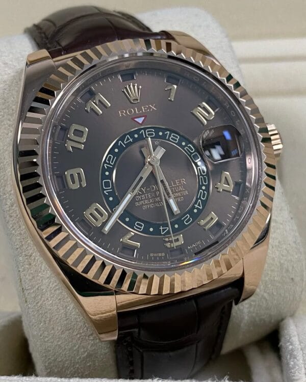 Rolex Everose Gold Sky-Dweller - Chocolate Dial - Leather Strap - 326135 - Image 3