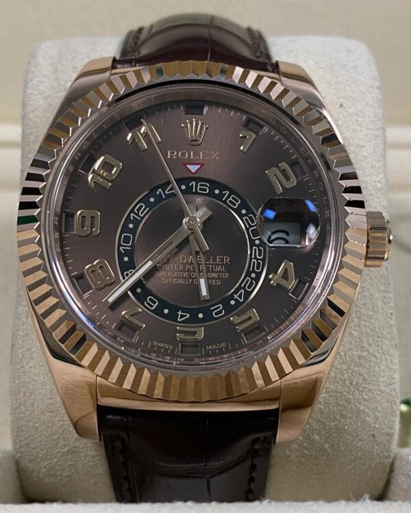 Rolex Everose Gold Sky-Dweller - Chocolate Dial - Leather Strap - 326135 - Image 2