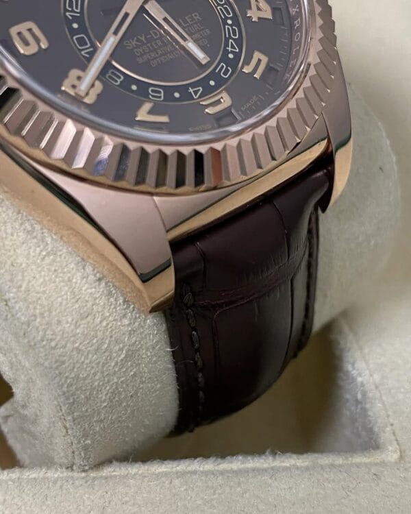 Rolex Everose Gold Sky-Dweller - Chocolate Dial - Leather Strap - 326135 - Image 7