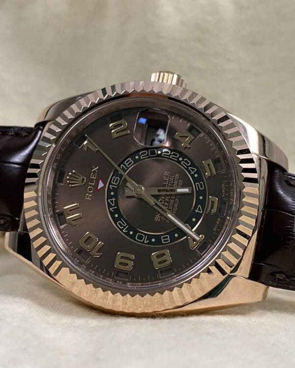 Rolex Everose Gold Sky-Dweller - Chocolate Dial - Leather Strap - 326135 - Image 8