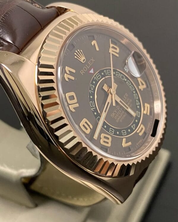 Rolex Everose Gold Sky-Dweller - Chocolate Dial - Leather Strap - 326135 - Image 10