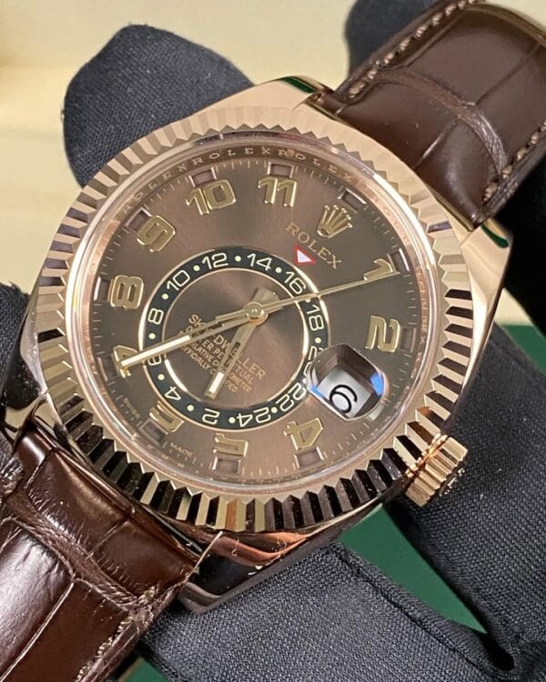 Rolex Everose Gold Sky-Dweller - Chocolate Dial - Leather Strap - 326135 - Image 11