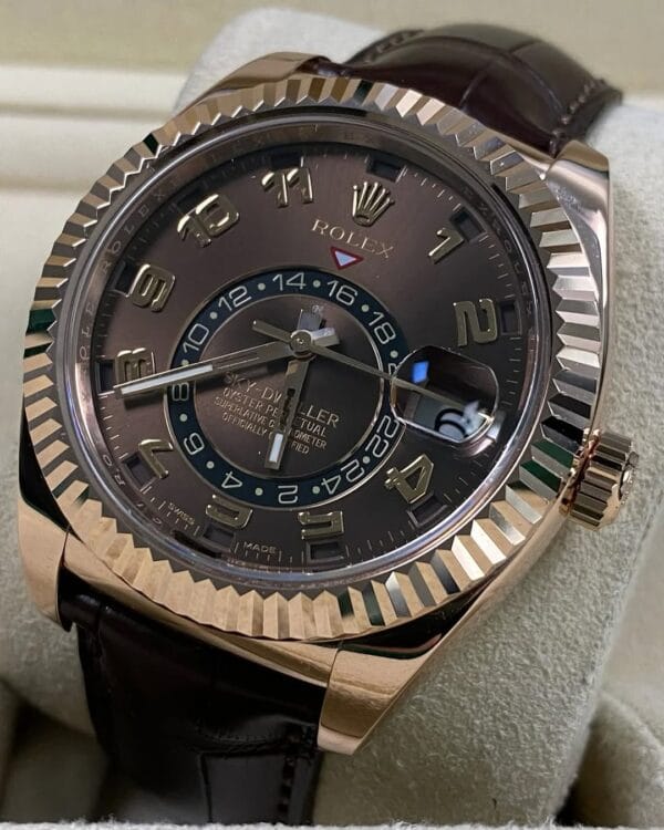 Rolex Everose Gold Sky-Dweller - Chocolate Dial - Leather Strap - 326135 - Image 12