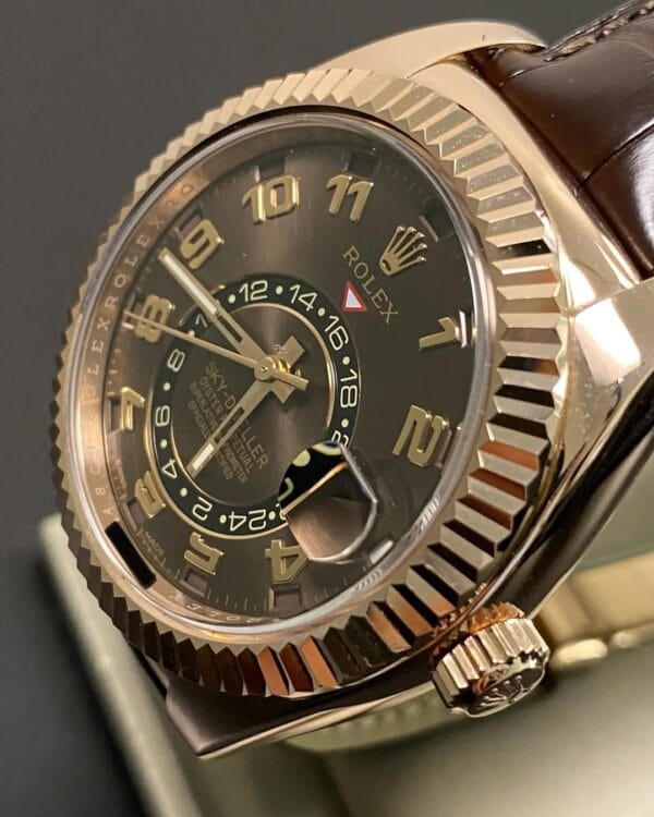 Rolex Everose Gold Sky-Dweller - Chocolate Dial - Leather Strap - 326135 - Image 13