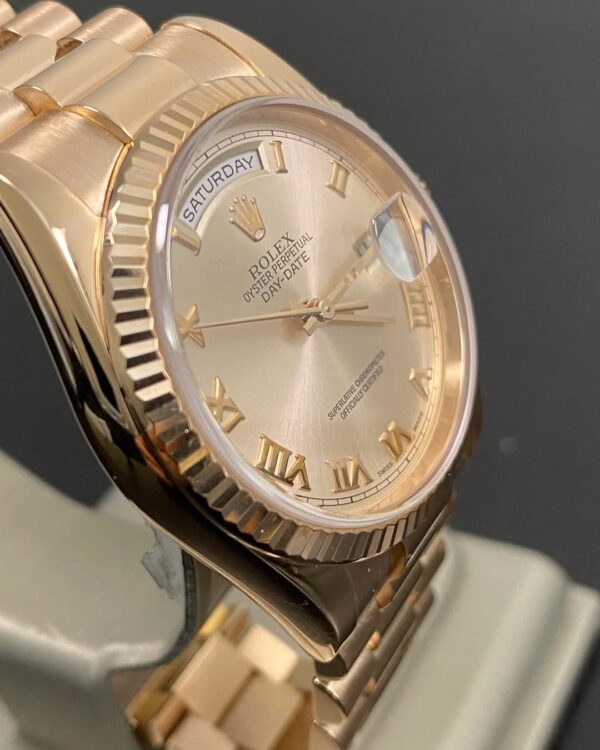 Rolex Everose Gold Day-Date 36 - P serial - Fluted Bezel - Pink Roman Dial - President Bracelet - 118235 *FULL SET* - Image 13