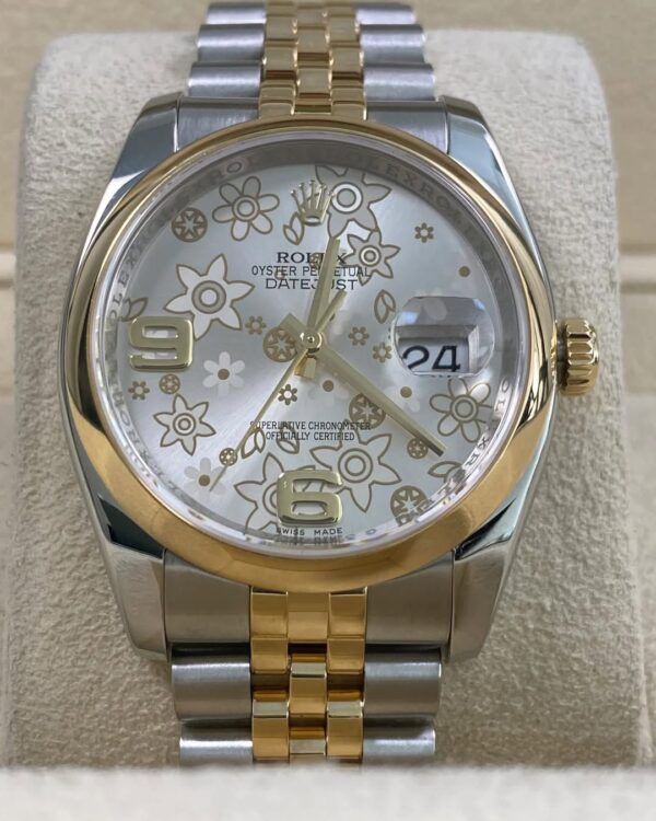 Rolex Steel & Yellow Gold Datejust 36 - 2010 - Domed Bezel - Factory Flower Dial - Jubilee Bracelet - 116203 - Image 10