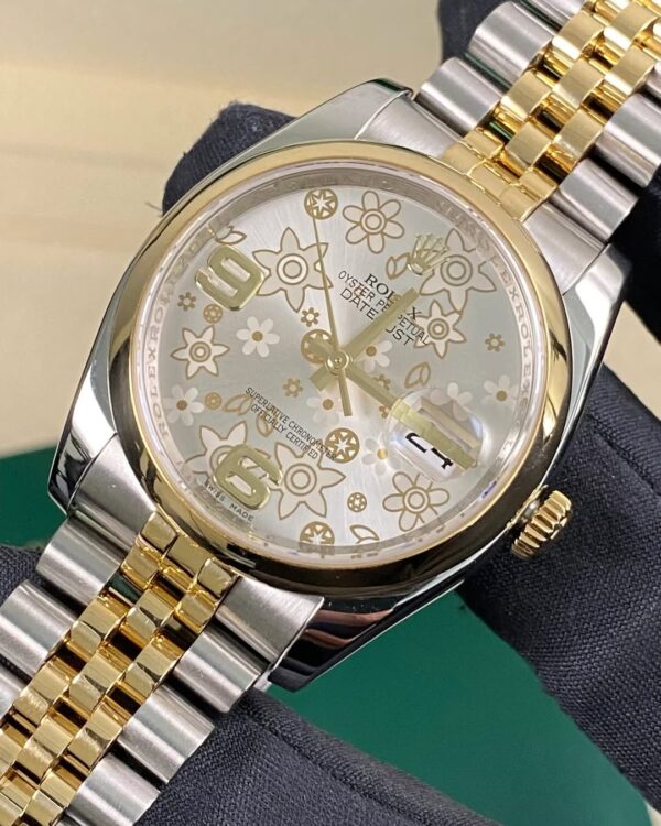 Rolex Steel & Yellow Gold Datejust 36 - 2010 - Domed Bezel - Factory Flower Dial - Jubilee Bracelet - 116203 - Image 7