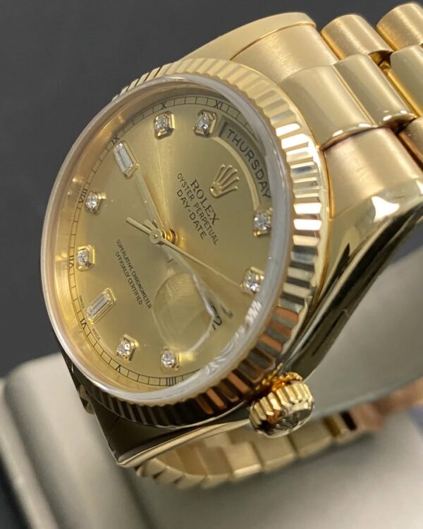 Rolex Yellow Gold Day-Date 36 - P serial - Fluted Bezel - Champagne Diamond Dial - President Bracelet - 118238 *FULL SET* - Image 11