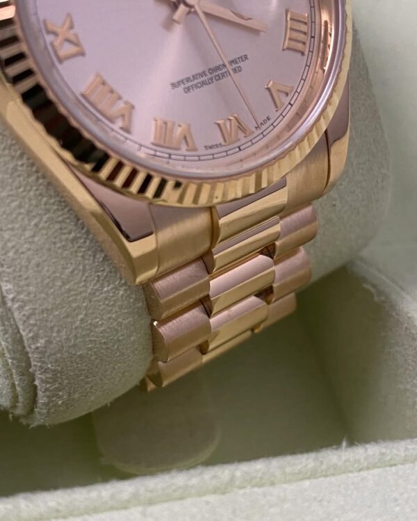 Rolex Everose Gold Day-Date 36 - P serial - Fluted Bezel - Pink Roman Dial - President Bracelet - 118235 *FULL SET* - Image 7