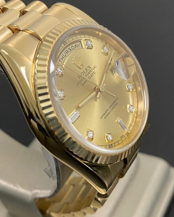 Rolex Yellow Gold Day-Date 36 - P serial - Fluted Bezel - Champagne Diamond Dial - President Bracelet - 118238 *FULL SET* - Image 10
