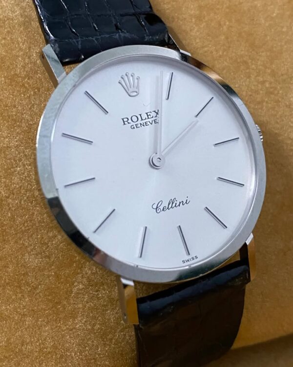 Rolex Cellini - White Gold - E serial - Silver Dial - Black Leather Strap - 4112 - Image 6