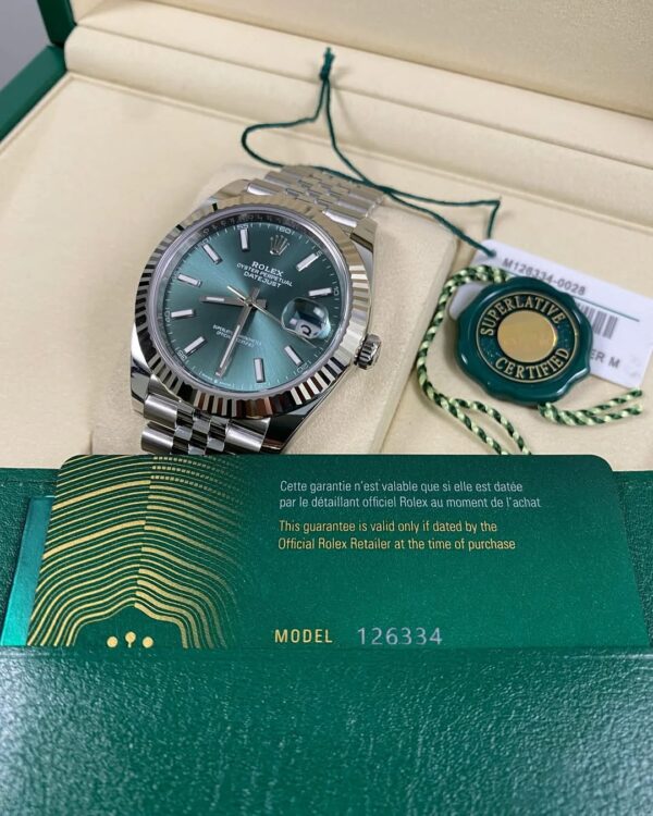 Rolex Steel Datejust 41 - 2025 - Fluted Bezel - Mint Green Dial - Jubilee Bracelet - 126334 *FULL SET* - Image 8