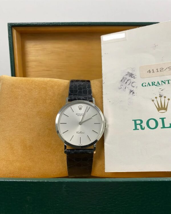 Rolex Cellini - White Gold - E serial - Silver Dial - Black Leather Strap - 4112