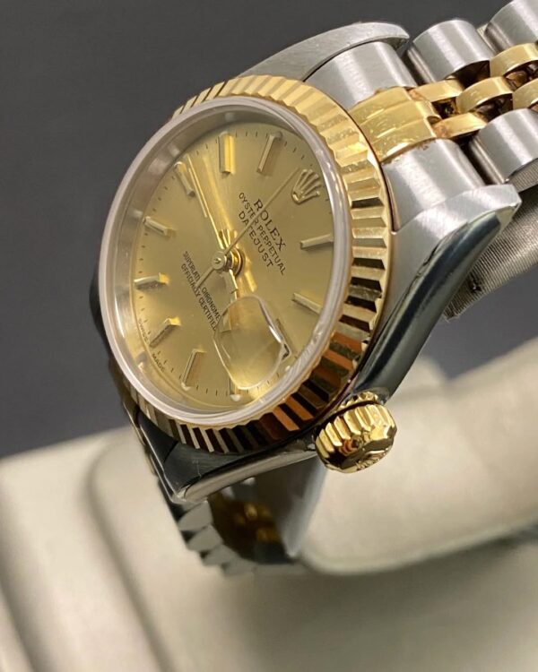 Rolex Steel & Yellow Gold Lady-Datejust 26 - K serial - Fluted Bezel - Champagne Index Dial - Jubilee Bracelet - 79173 - Image 5