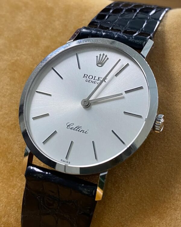 Rolex Cellini - White Gold - E serial - Silver Dial - Black Leather Strap - 4112 - Image 4