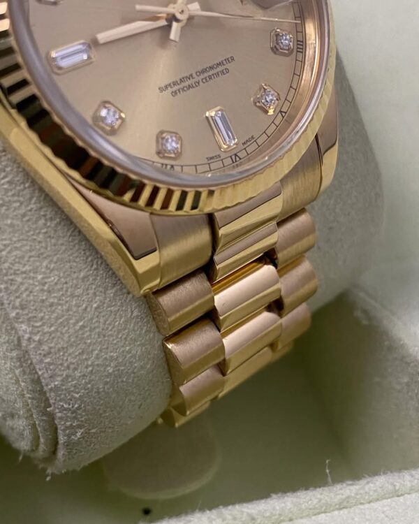 Rolex Yellow Gold Day-Date 36 - P serial - Fluted Bezel - Champagne Diamond Dial - President Bracelet - 118238 *FULL SET* - Image 4