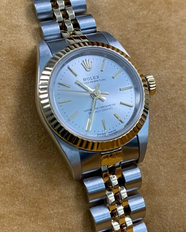 Rolex Steel & Yellow Oyster Perpetual Lady - A serial - Fluted Bezel - Silver Index Dial - Jubilee Bracelet - 76193 *Service Warranty Card* - Image 9