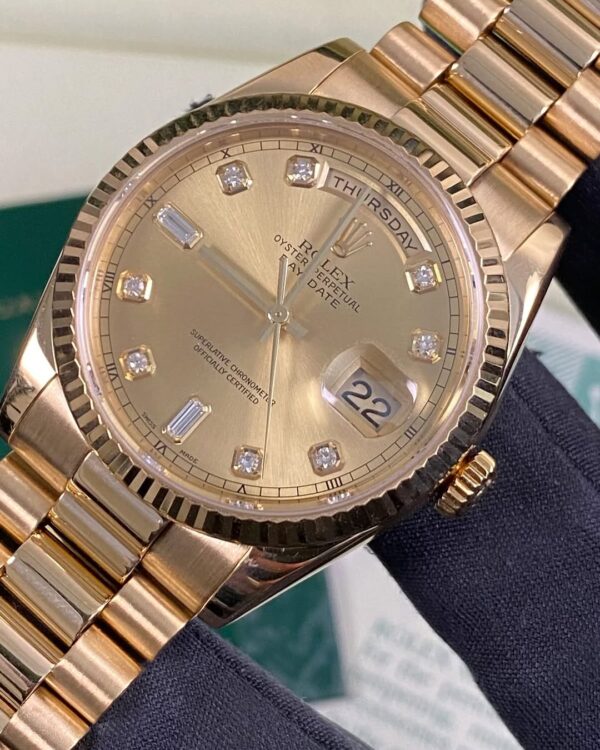 Rolex Yellow Gold Day-Date 36 - P serial - Fluted Bezel - Champagne Diamond Dial - President Bracelet - 118238 *FULL SET* - Image 2