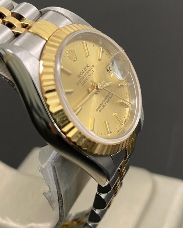 Rolex Steel & Yellow Gold Lady-Datejust 26 - K serial - Fluted Bezel - Champagne Index Dial - Jubilee Bracelet - 79173 - Image 2