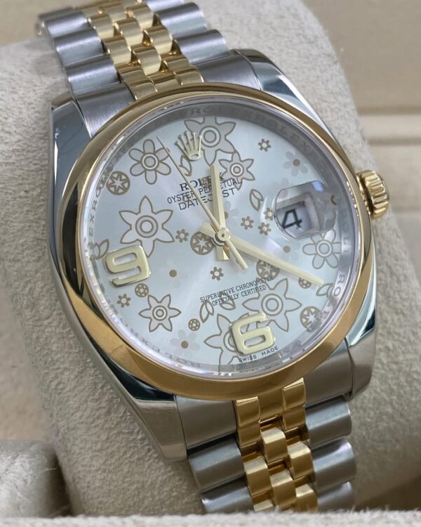 Rolex Steel & Yellow Gold Datejust 36 - 2010 - Domed Bezel - Factory Flower Dial - Jubilee Bracelet - 116203 - Image 2