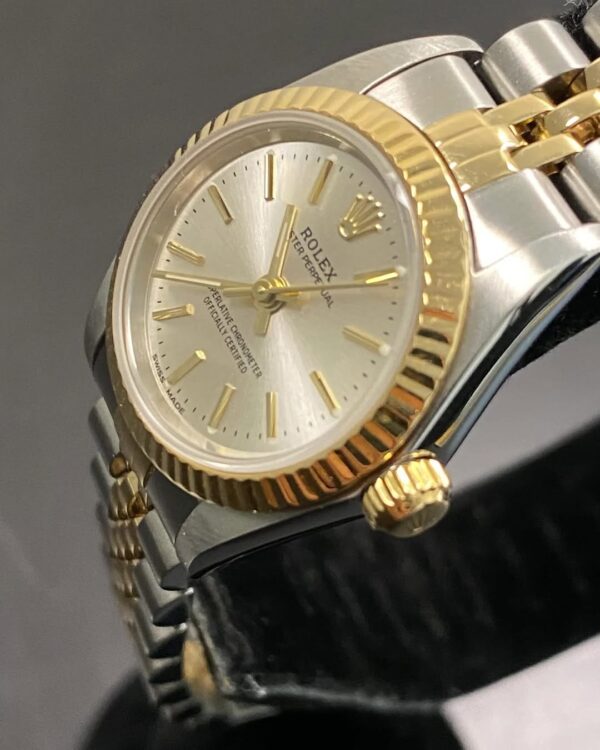 Rolex Steel & Yellow Oyster Perpetual Lady - A serial - Fluted Bezel - Silver Index Dial - Jubilee Bracelet - 76193 *Service Warranty Card* - Image 7