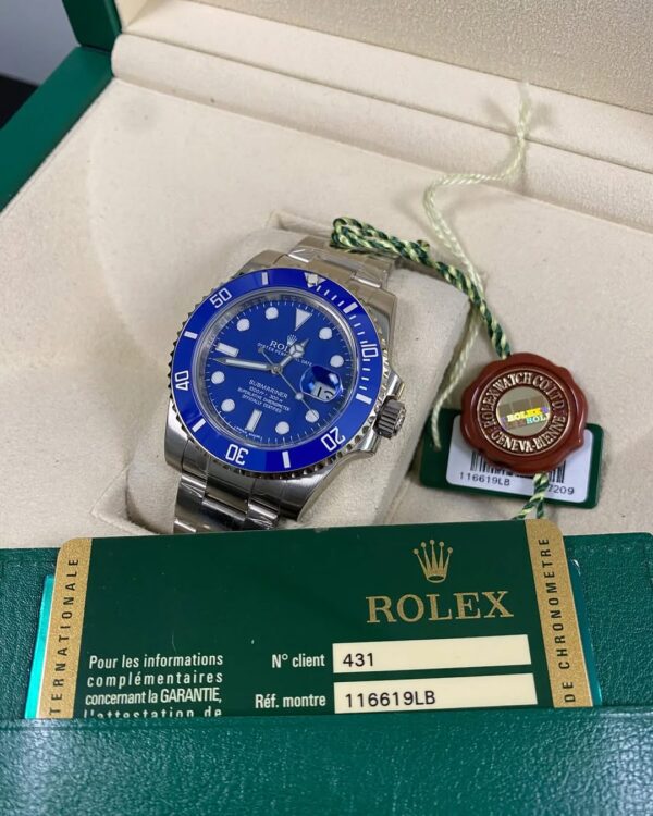 Rolex White Gold Submariner Date - “Smurf” - 116619LB *FULL STICKERS* - Image 7