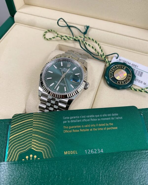 Rolex Steel Datejust 36 - 2025 - Fluted Bezel - Mint Green Dial - Jubilee Bracelet - 126234 *FULL SET*