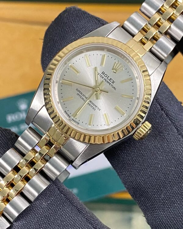 Rolex Steel & Yellow Oyster Perpetual Lady - A serial - Fluted Bezel - Silver Index Dial - Jubilee Bracelet - 76193 *Service Warranty Card* - Image 2