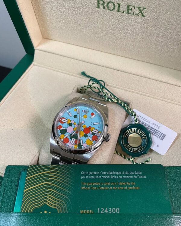 Rolex Oyster Perpetual 41 - 2023 - Domed Bezel - Turquoise Blue Celebration-Motif Dial - Oyster Bracelet - 124300 *FULL SET* - Image 13