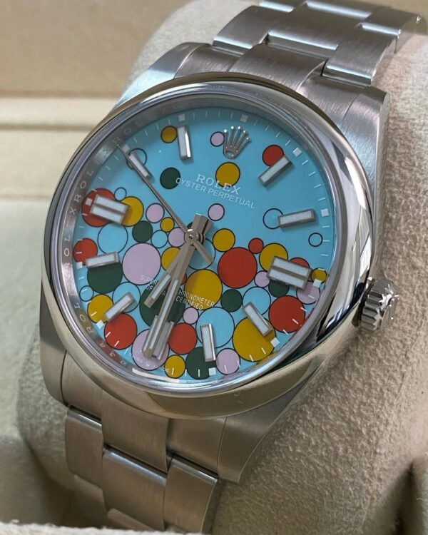 Rolex Oyster Perpetual 41 - 2023 - Domed Bezel - Turquoise Blue Celebration-Motif Dial - Oyster Bracelet - 124300 *FULL SET* - Image 12