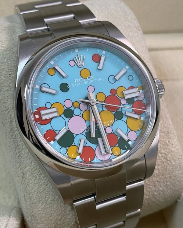 Rolex Oyster Perpetual 41 - 2023 - Domed Bezel - Turquoise Blue Celebration-Motif Dial - Oyster Bracelet - 124300 *FULL SET* - Image 3